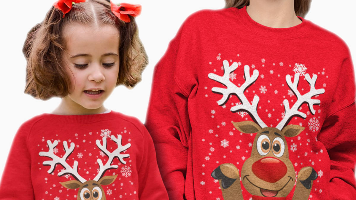 Felpa Personalizzata Natale 2025 Con Nome E Foto – Girocollo In Cotone, Unisex Taglie XS-3XL, Rosso/bianco/nero